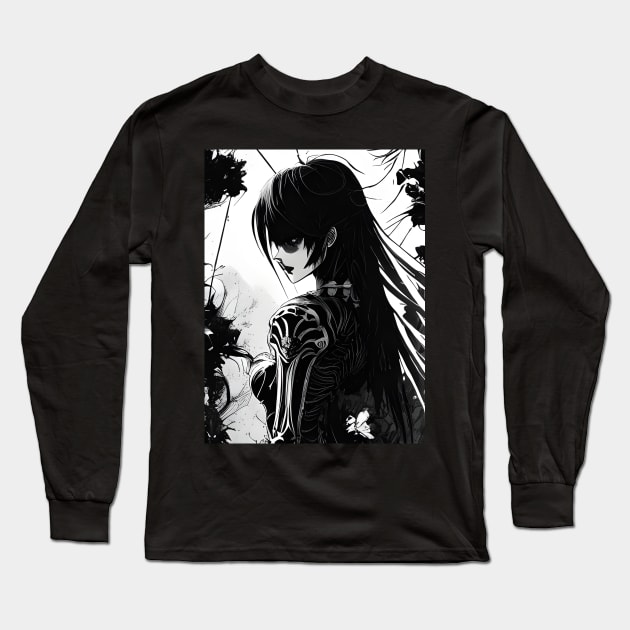 Macabre Monochrome: Striking Dark Art for Alternative Enthusiasts Long Sleeve T-Shirt by ShyPixels Arts